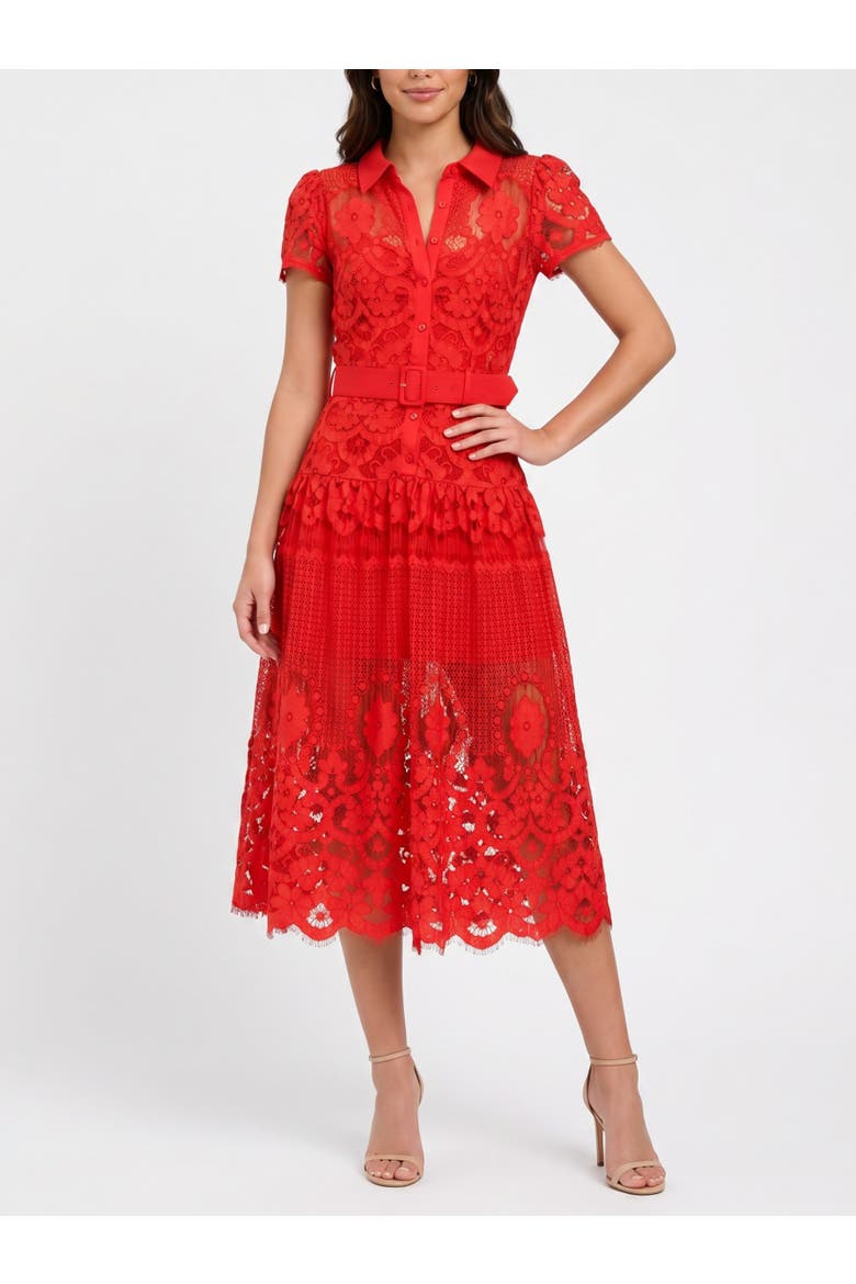 Jolene Collared Lace Midi Dress, Main, color, Red
