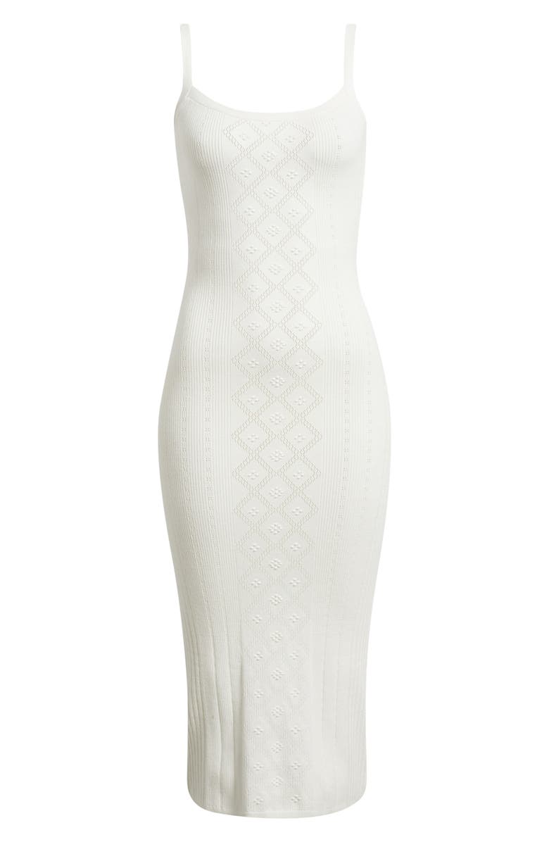 LoveShackFancy Opalina Sleeveless Mixed Stitch Midi Dress, Main, color, Off White