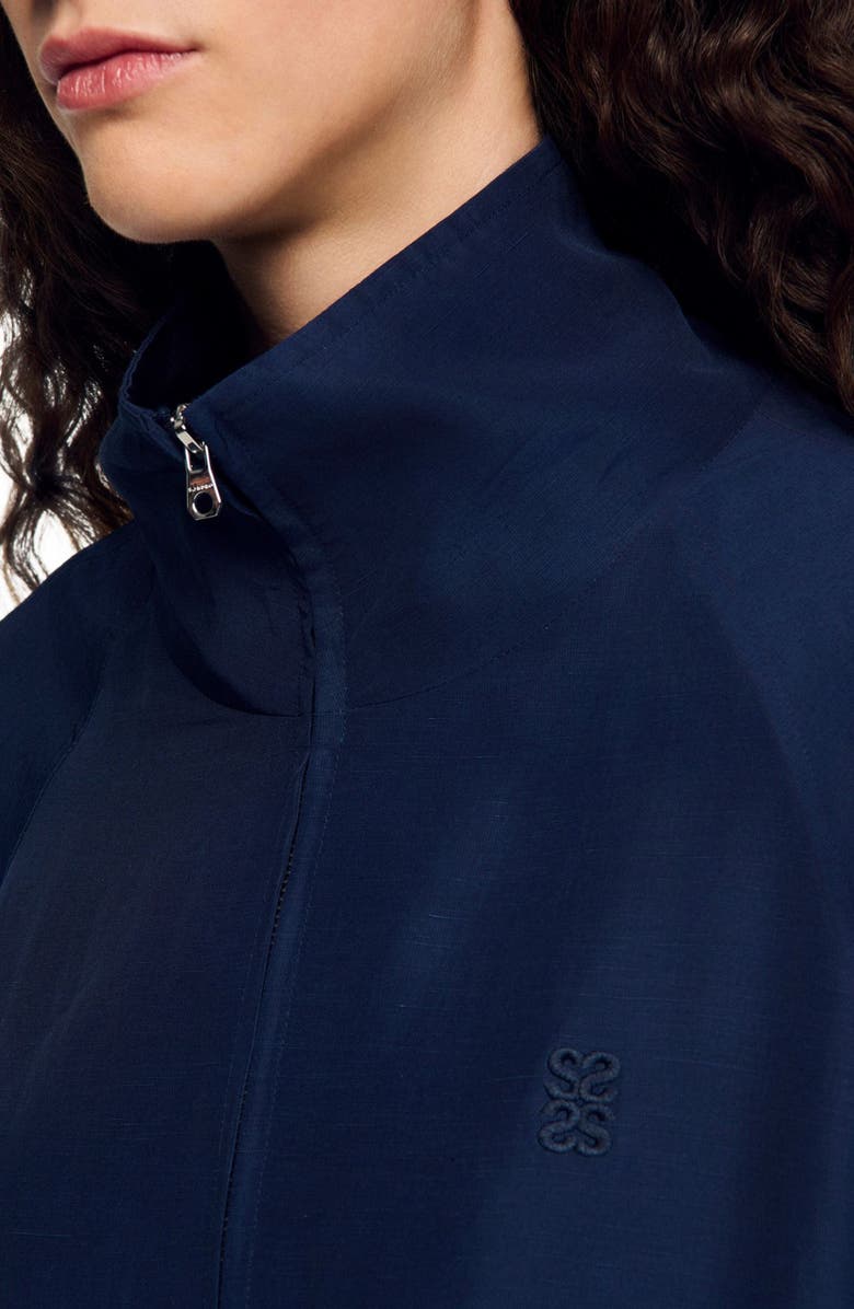 SANDRO Embroidered collar oversized jacket, Alternate, color, Navy Blue