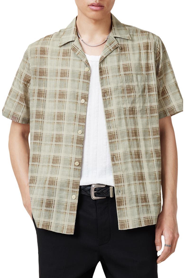 Seattle Check Short Sleeve Camp Shirt, Alternate, color, LIGHT ASH GREEN