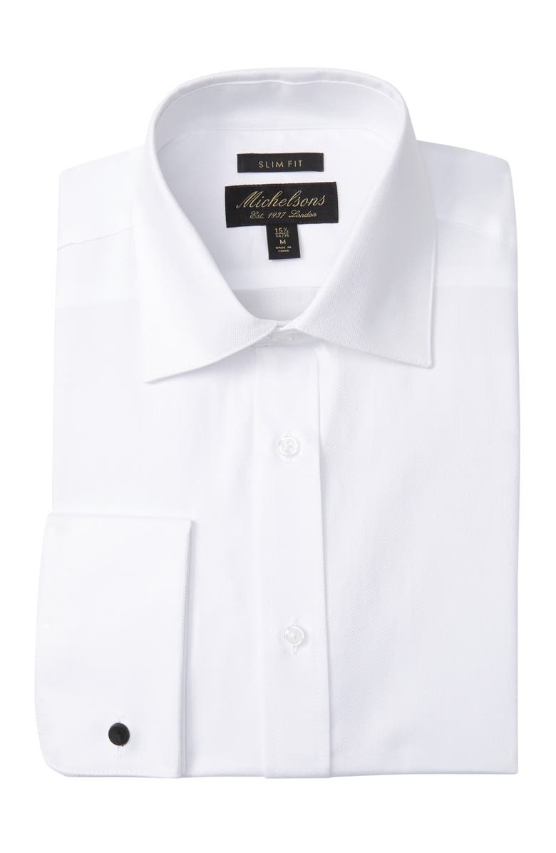 MICHELSONS Textured Solid Slim Fit Tuxedo Dress Shirt, Main, color, 
