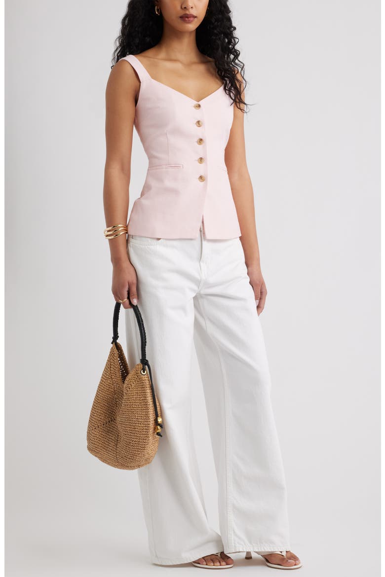 Button Front Linen Blend Tank, Alternate, color, PINK PINKESQUE