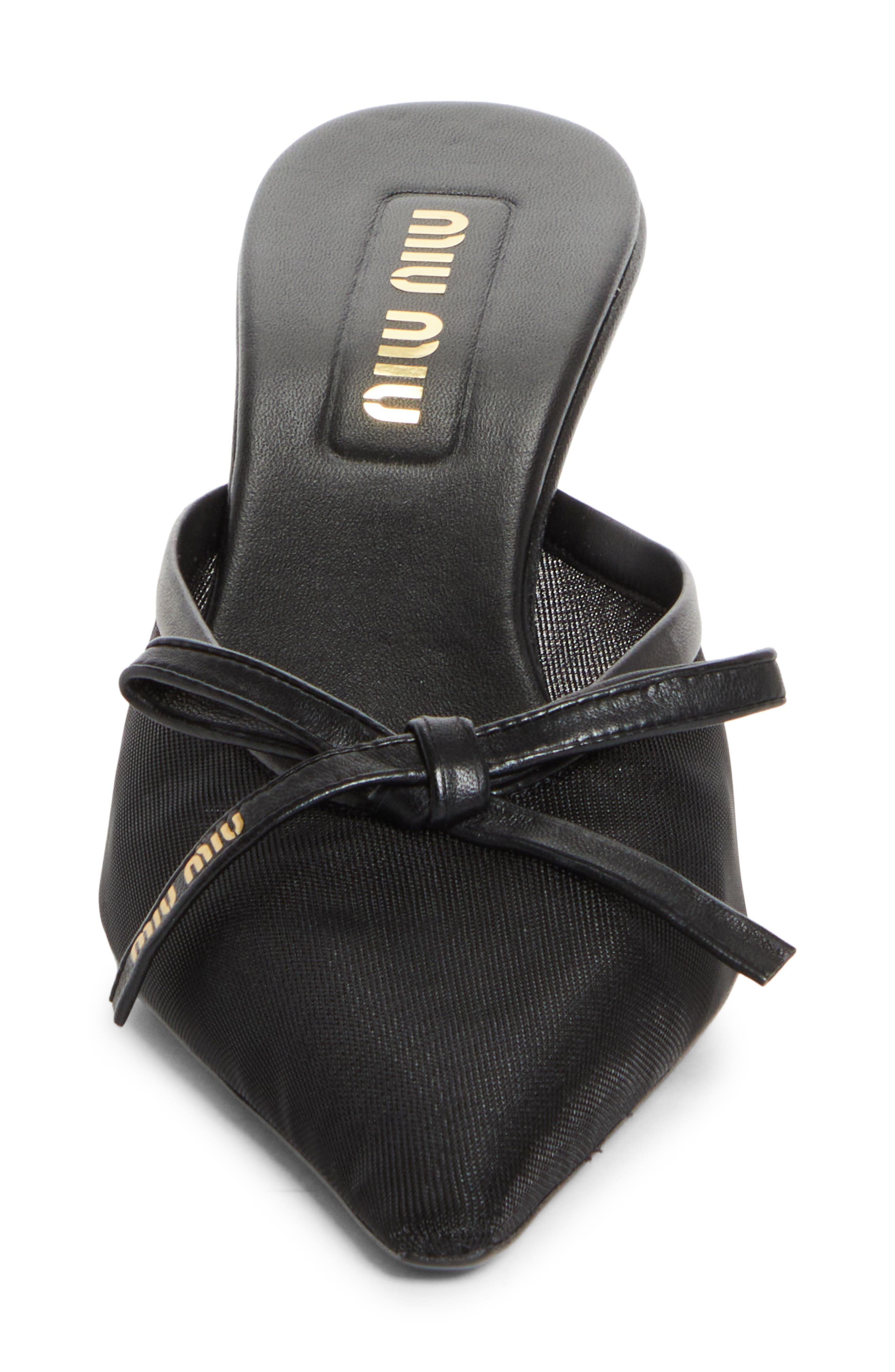 Miu Miu Bow Mesh Kitten Heel Mule, Alternate, color, Nero