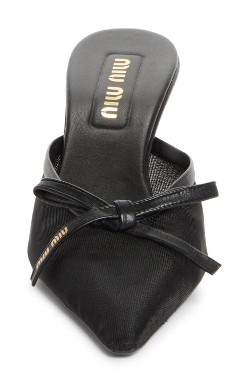 Miu Miu Bow Mesh Kitten Heel Mule In Black