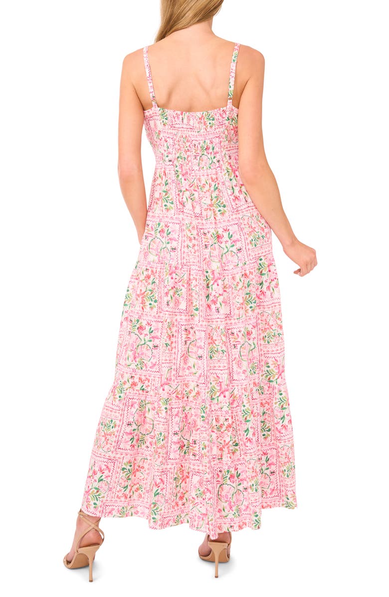 CeCe Floral Stamp Print Linen Blend Maxi Dress, Alternate, color, New Ivory