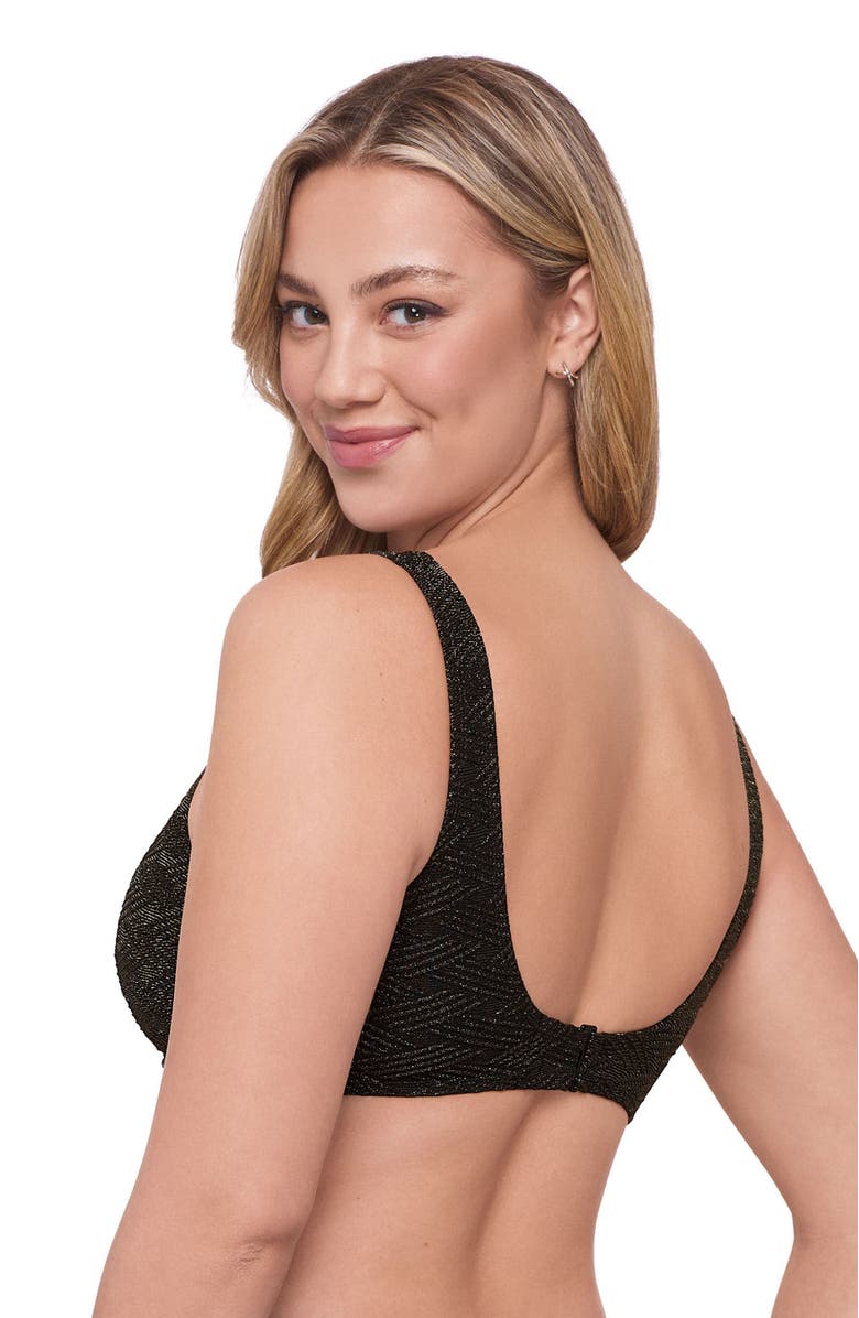 S3 Apparel Supportive and Sculpting Basket Weave Scoop Back Cutout U-Wire Bikini Swimsuit Top, Alternate, color, Onyx Black Basket Weave