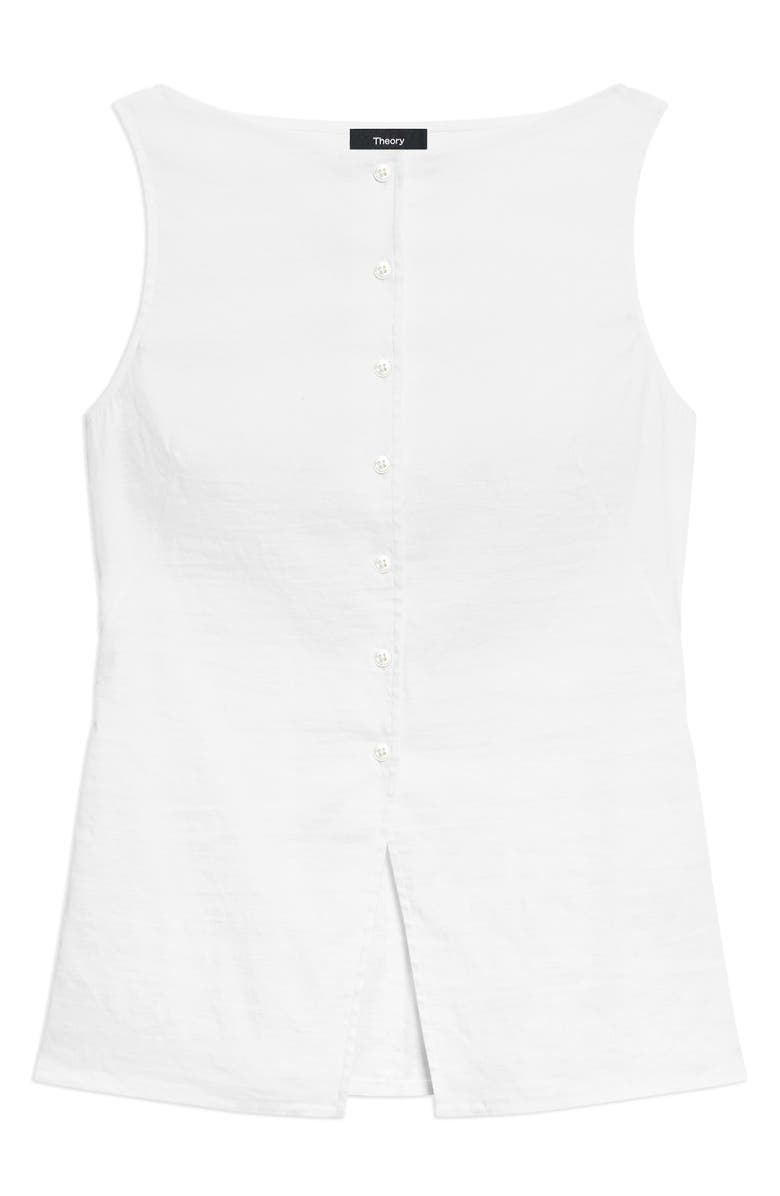 Theory Boatneck Sleeveless Linen Blend Button-Up Shirt, Alternate, color, White