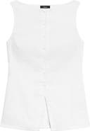 Theory Boatneck Sleeveless Linen Blend Button-Up Shirt