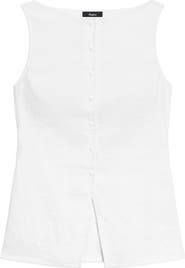 Theory Boatneck Sleeveless Linen Blend Button-Up Shirt