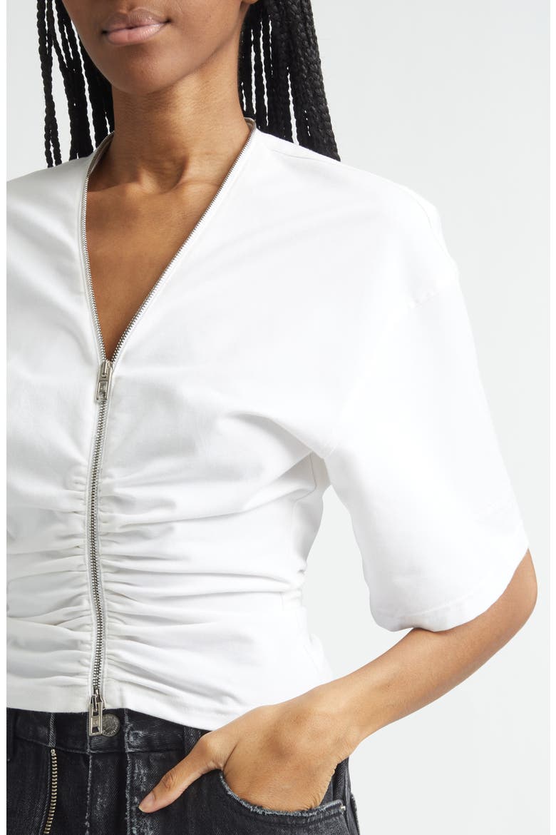 Ruched Knit Zip Top, Alternate, color, WHITE