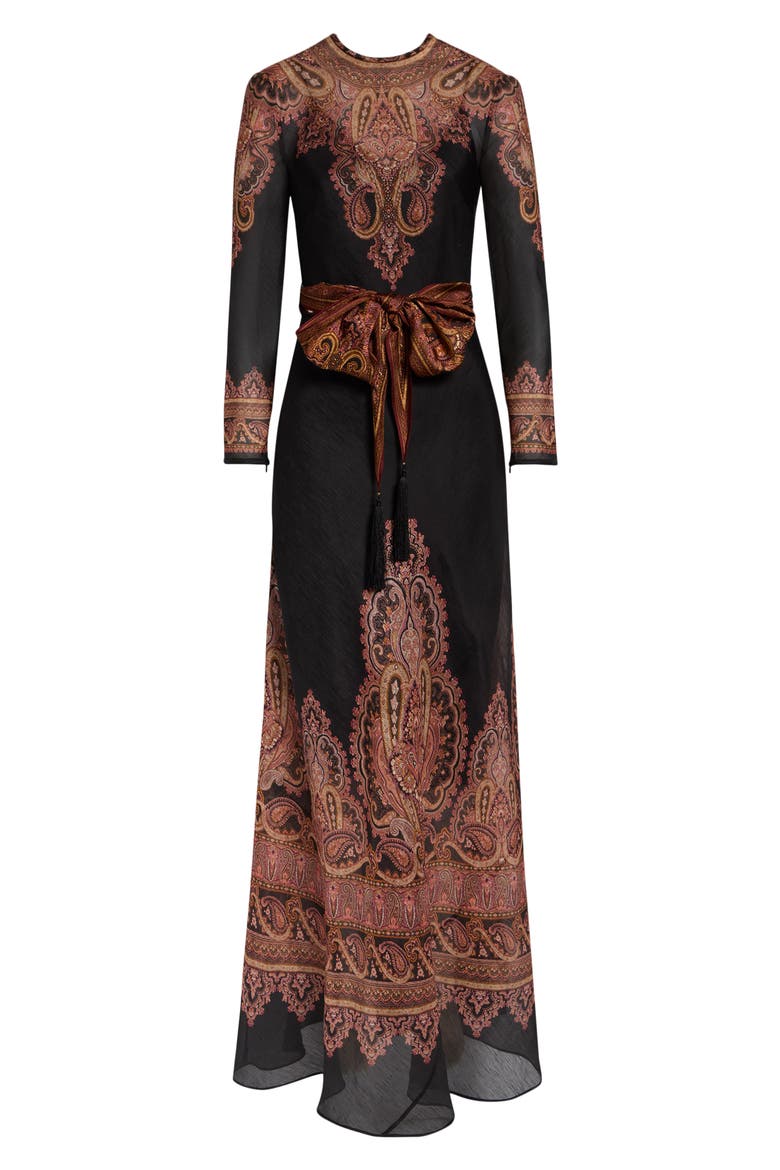 Ascent Paisley Print Long Sleeve Linen & Silk Dress, Alternate, color, ROSE PAISLEY