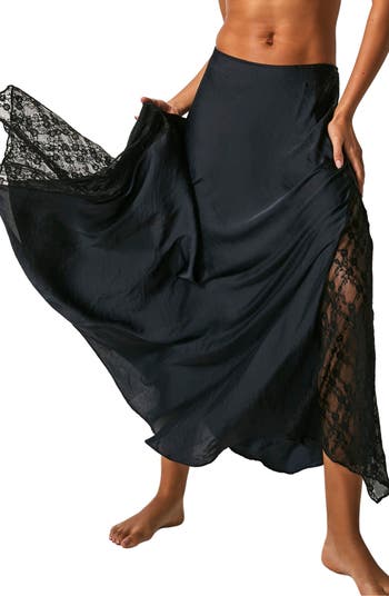 Make You Mine Lace Inset Satin Maxi Slip Skirt