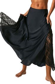 Free People Make You Mine Lace Inset Satin Maxi Slip Skirt