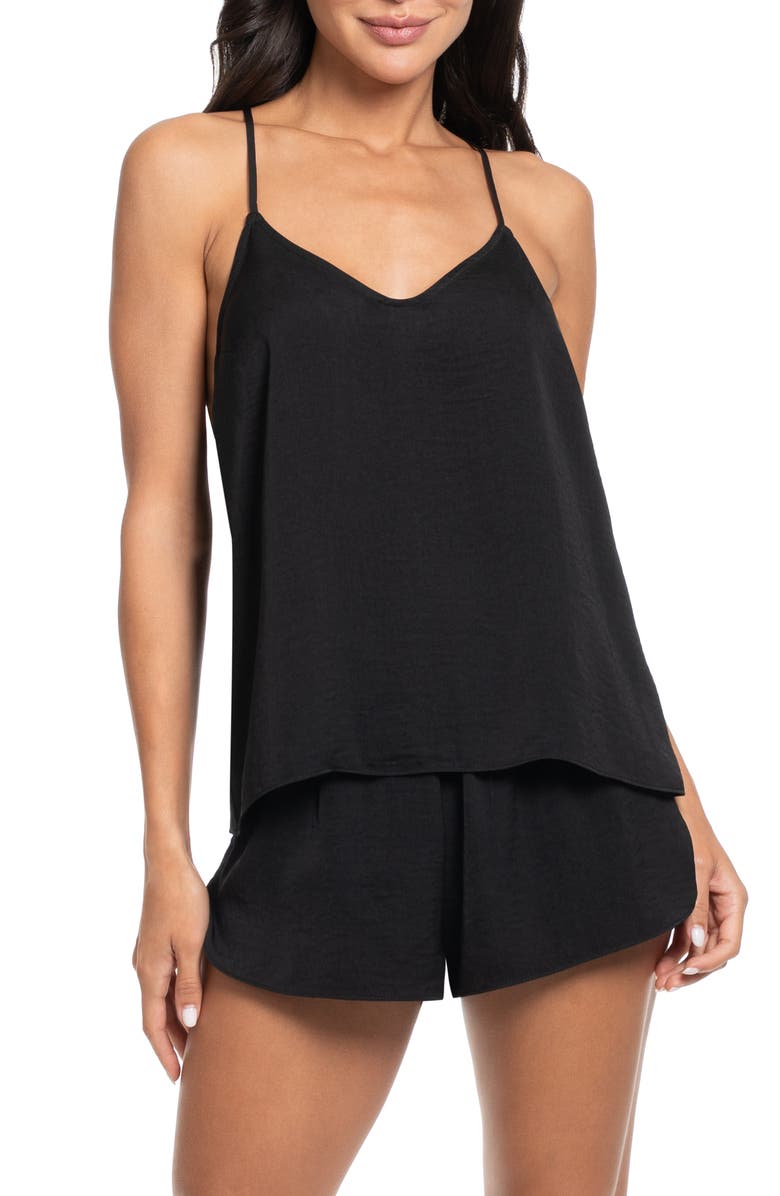 Midnight Bakery Hammered Satin Camisole & Tap Shorts Pajamas, Main, color, Black