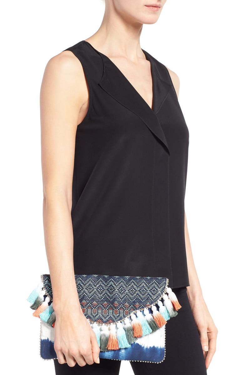 STEVEN by Steve Madden Josa Tassel & Bead Clutch, Main, color,