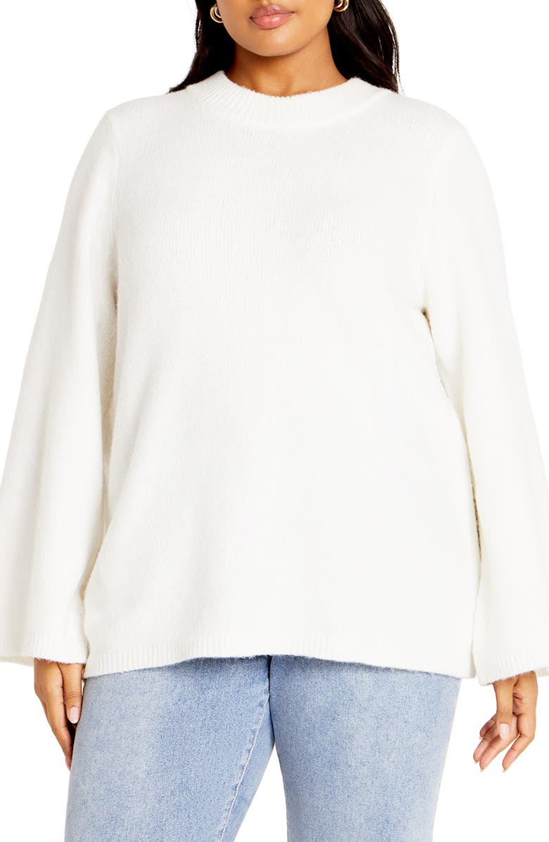 City Chic Bow Back Bell Sleeve Sweater, Main, color, Ivory