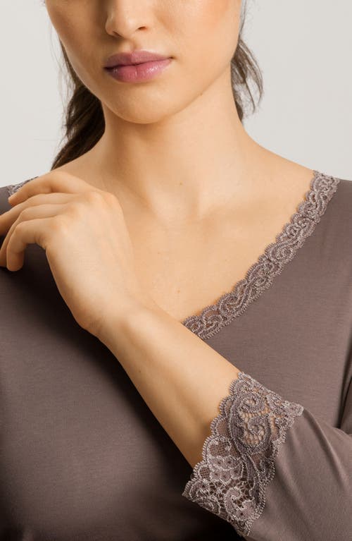 Hanro Cotton Lace Trim Nightgown In Stonewash