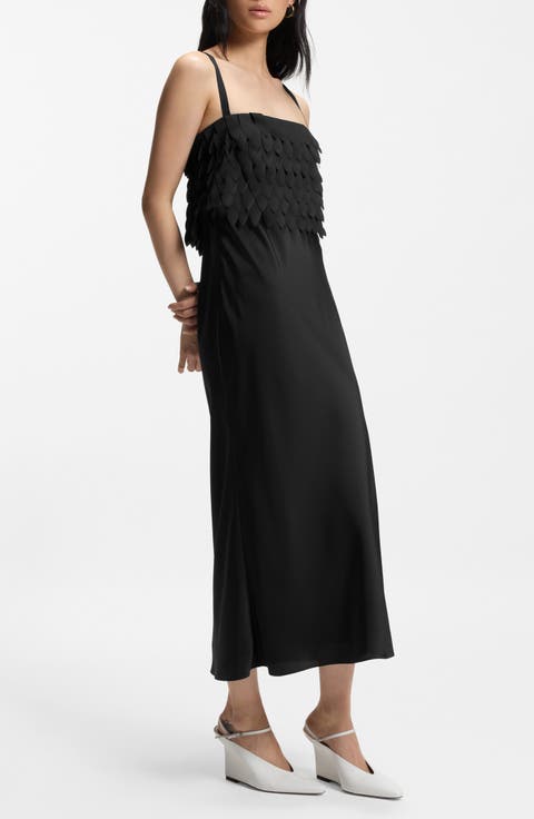 Dalaster Faux Feather Bodice Maxi Dress