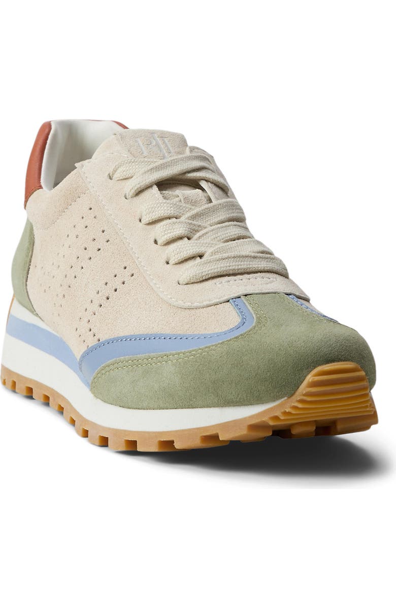 Ralph Lauren Dani Perforated Lace-Up Sneaker, Alternate, color, Explorer Sand/Green/Blue