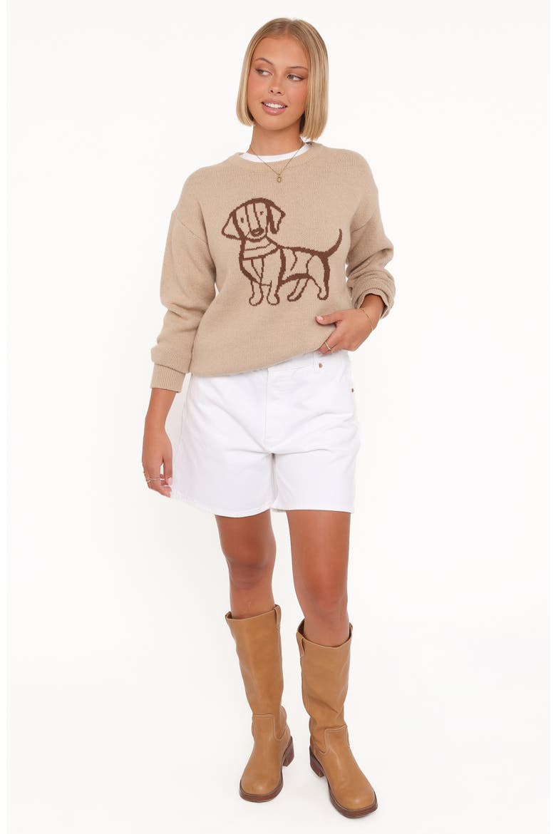 Amber Dachshund Crewneck Sweater, Alternate, color, BEIGE