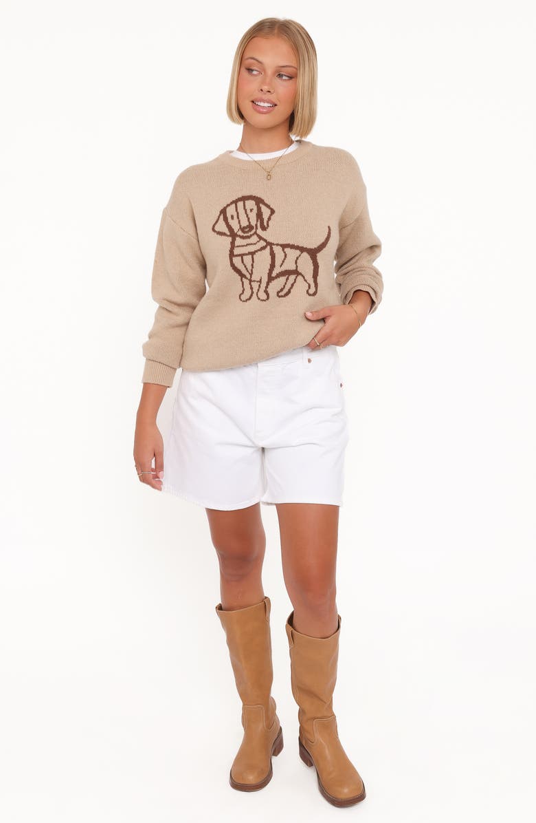 Petal & Pup Amber Dachshund Crewneck Sweater, Alternate, color, Beige