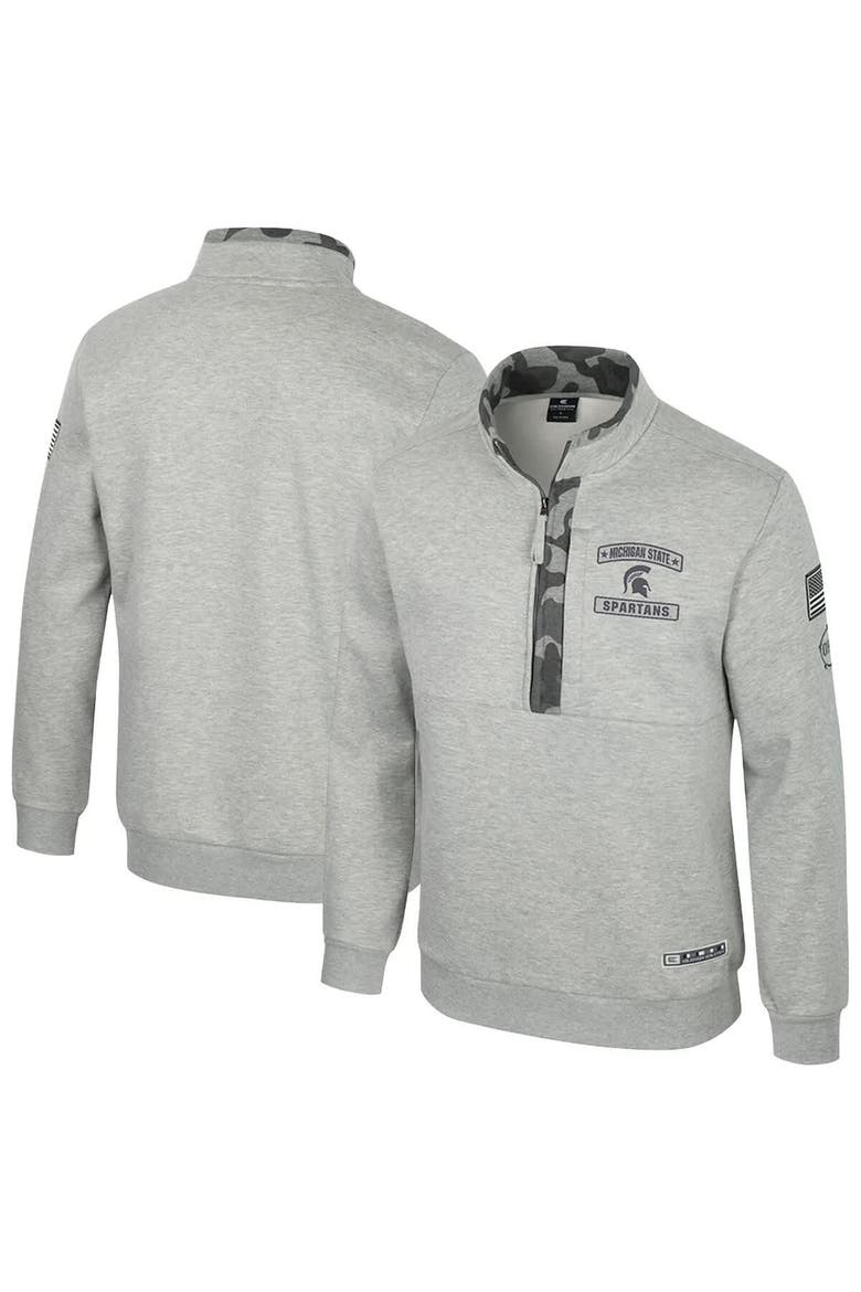 Men's Colosseum Heather Gray Michigan State Spartans OORAH OHT Military Appreciation Fleece Quarter-Zip Jacket, Alternate, color, Heather Gray
