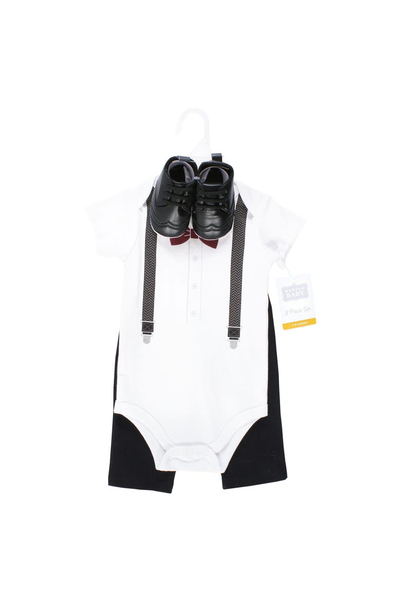 Cotton Bodysuit, Pant and Shoe Set, Alternate, color, Burgundy Black Bow Tie