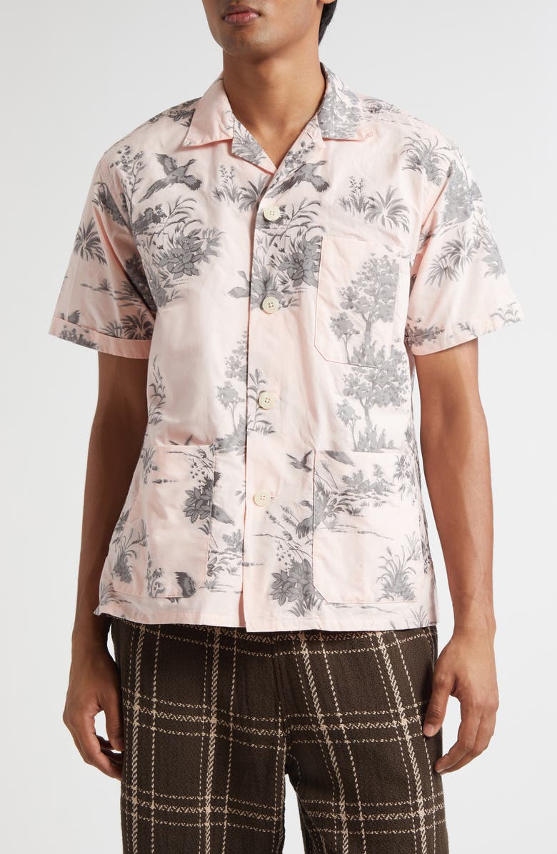 BEAMS Beach Print Camp Shirt, Main, color, 30 Pink