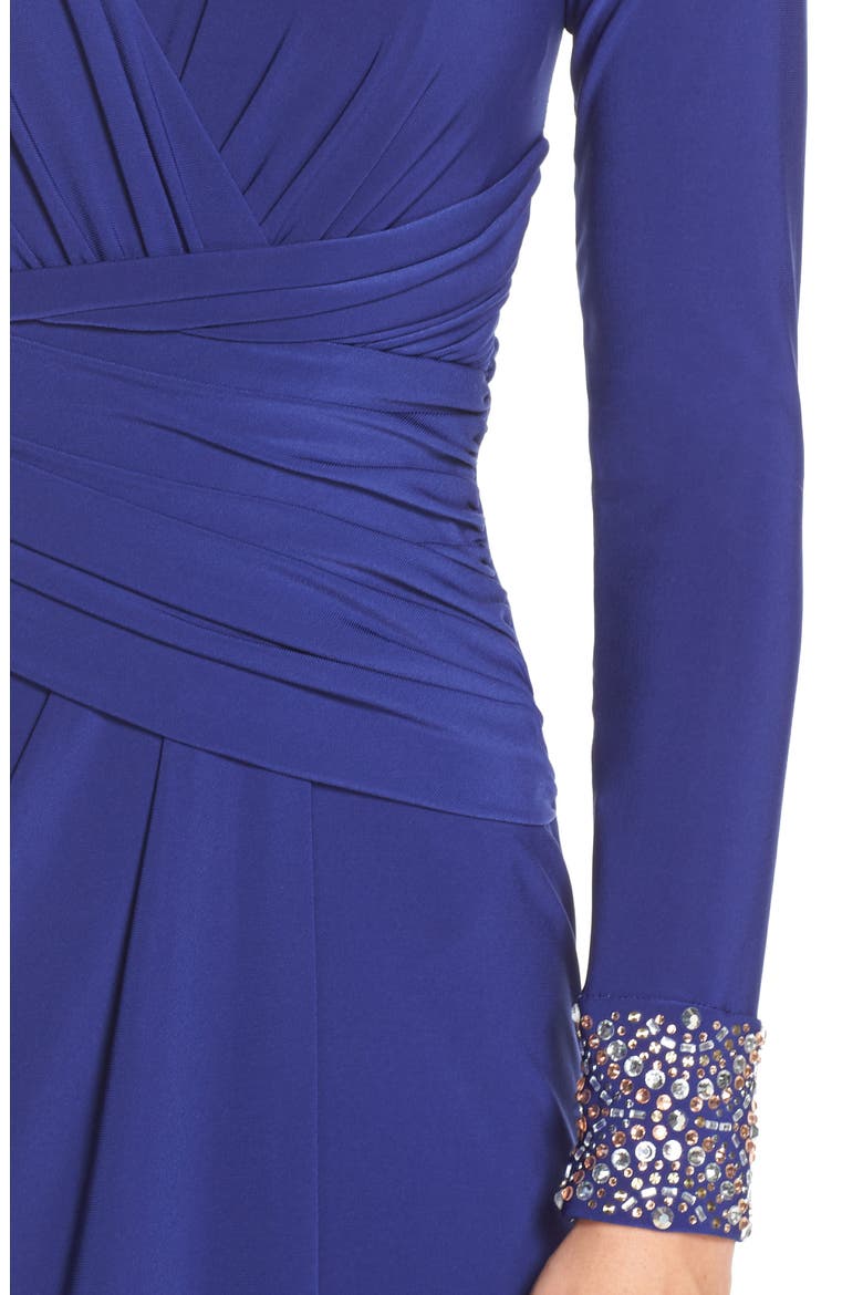 Embellished Sleeve Jersey Gown, Alternate, color, INDIGO