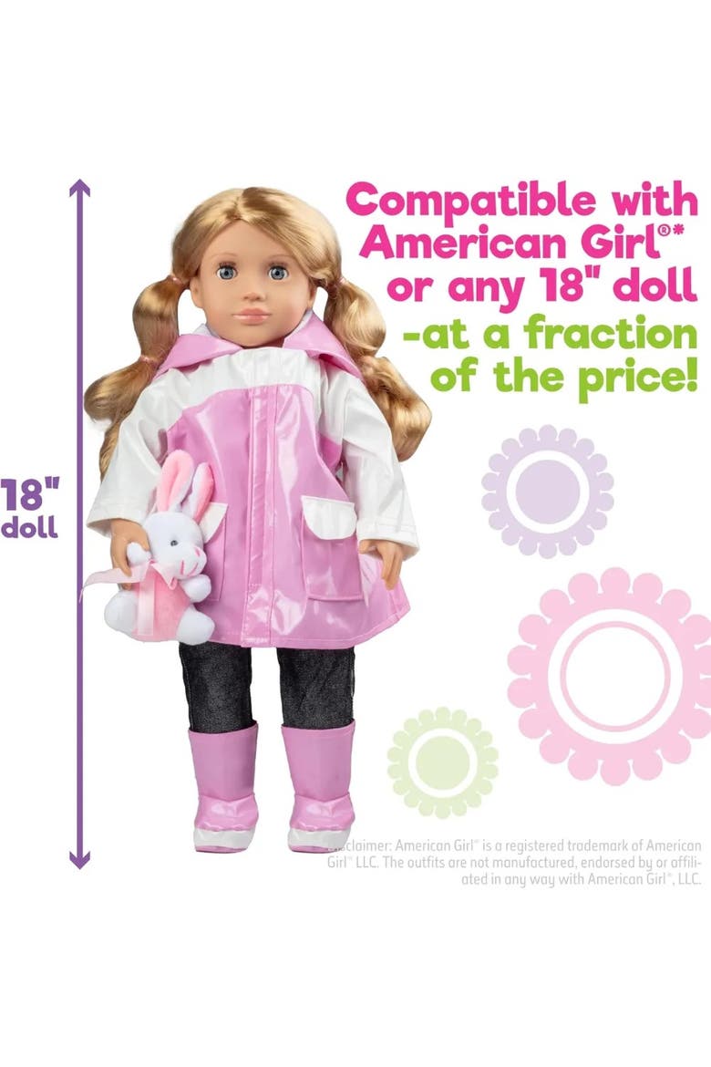 4 Piece Pink Bunny Raincoat Doll Outfit w Rabbit Plush- 18" Doll Clothes & Accessories, Alternate, color, Pink