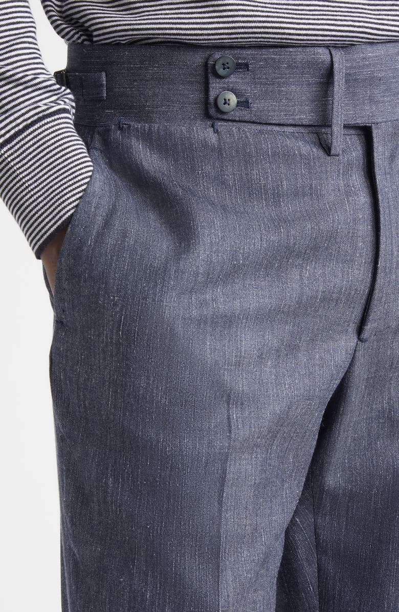 ISAIA Denim Effect Stretch Wool, Silk & Linen Cuffed Pants, Alternate, color, Medium Blue