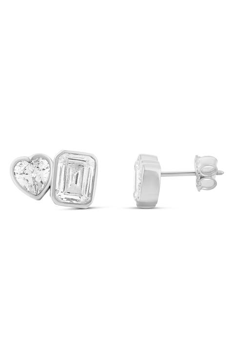 Fancy 2-Stone Bezel Stud Earrings