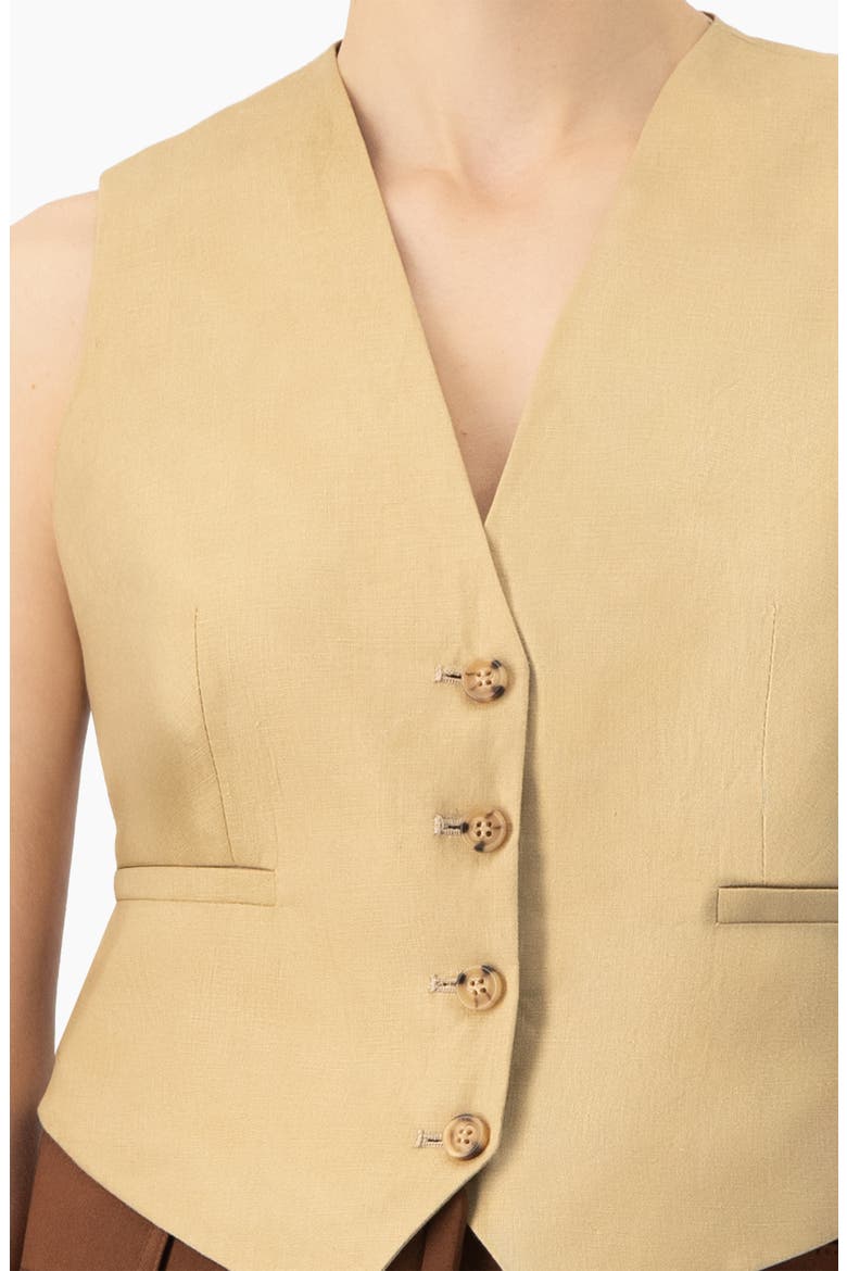 Linen Vest with Faux Pockets, Alternate, color, Beige