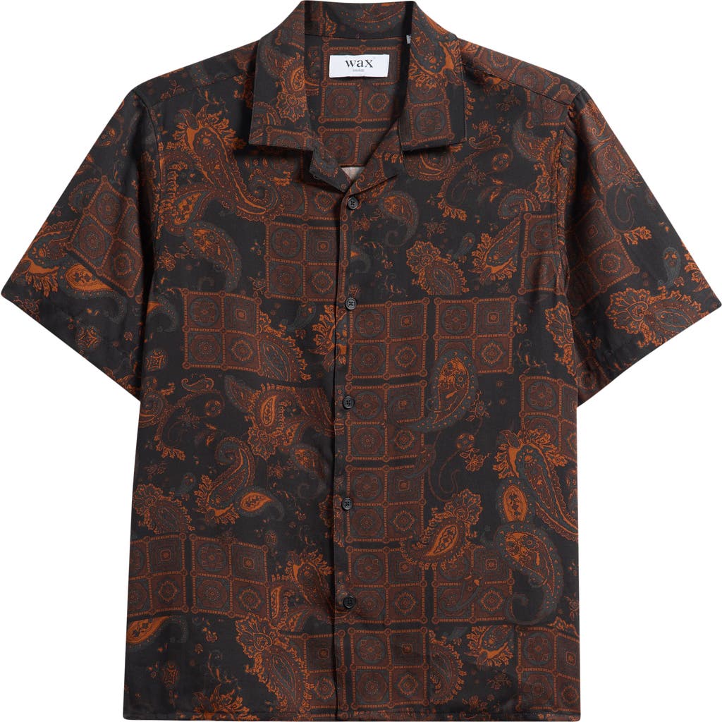 Wax London Didicot Geo & Paisley Print Lyocell Camp Shirt In Brown
