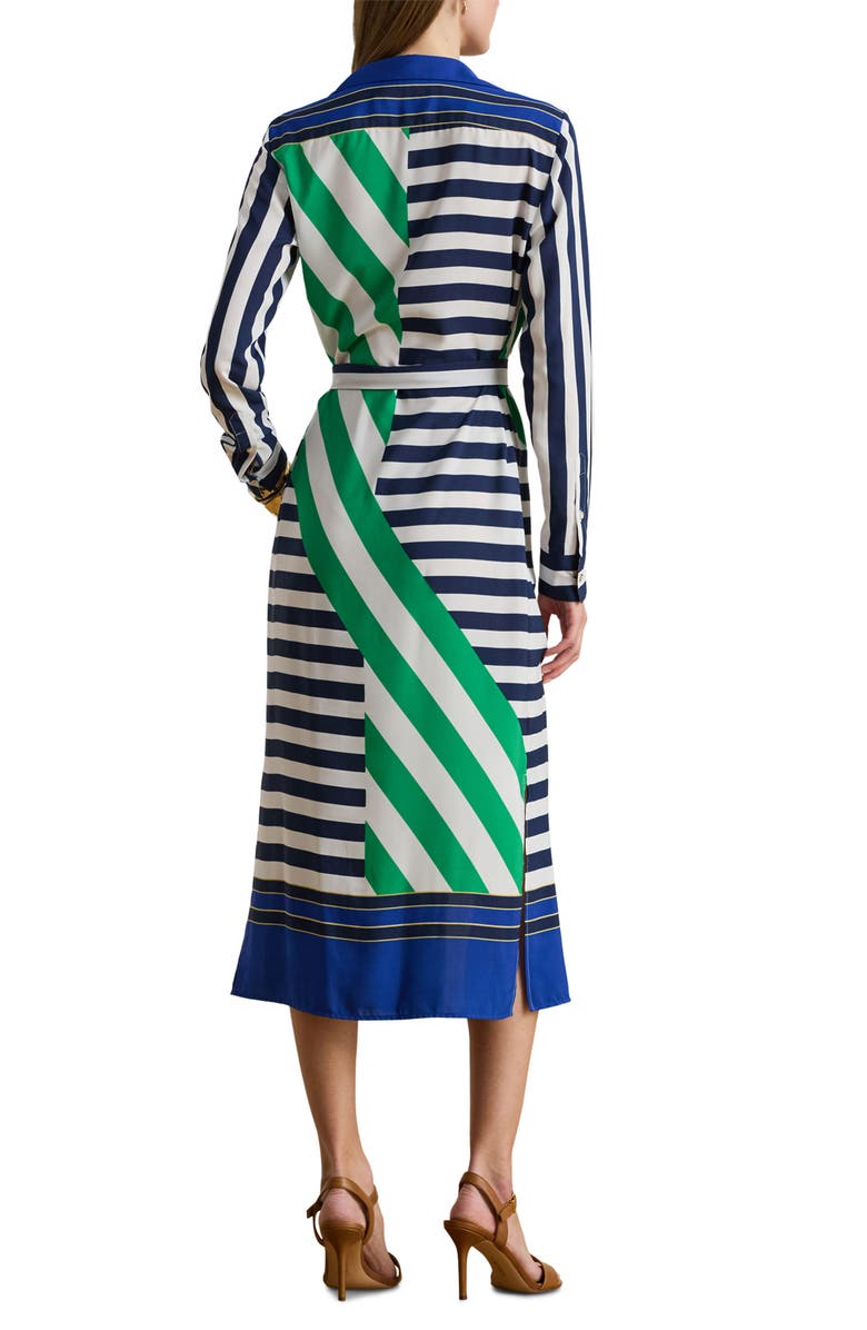 Lauren Ralph Lauren Fayella Stripe Long Sleeve Midi Shirtdress, Alternate, color, Navy Blue/ White/ Green