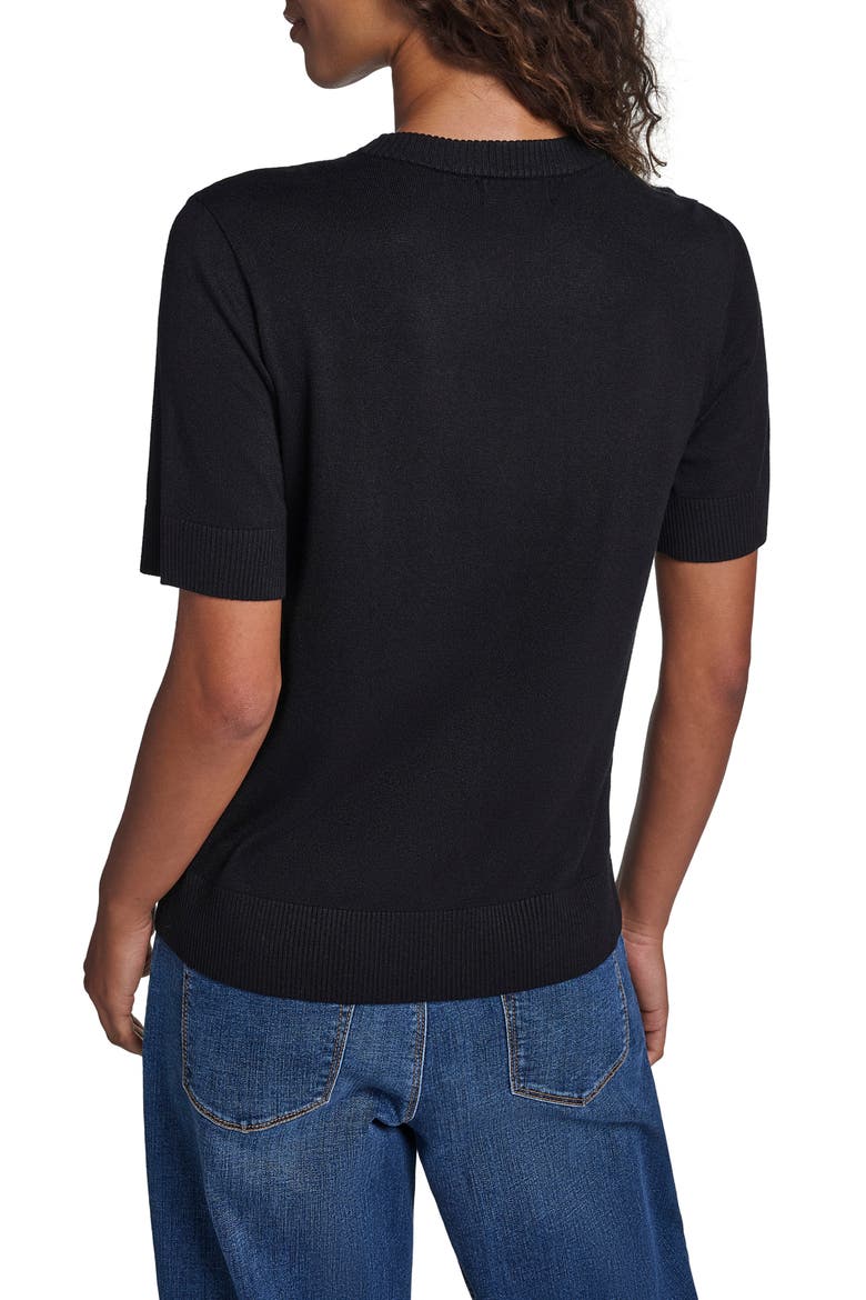 Rose Motif Short Sleeve Sweater, Alternate, color, BLACK/ SOFT WHITE