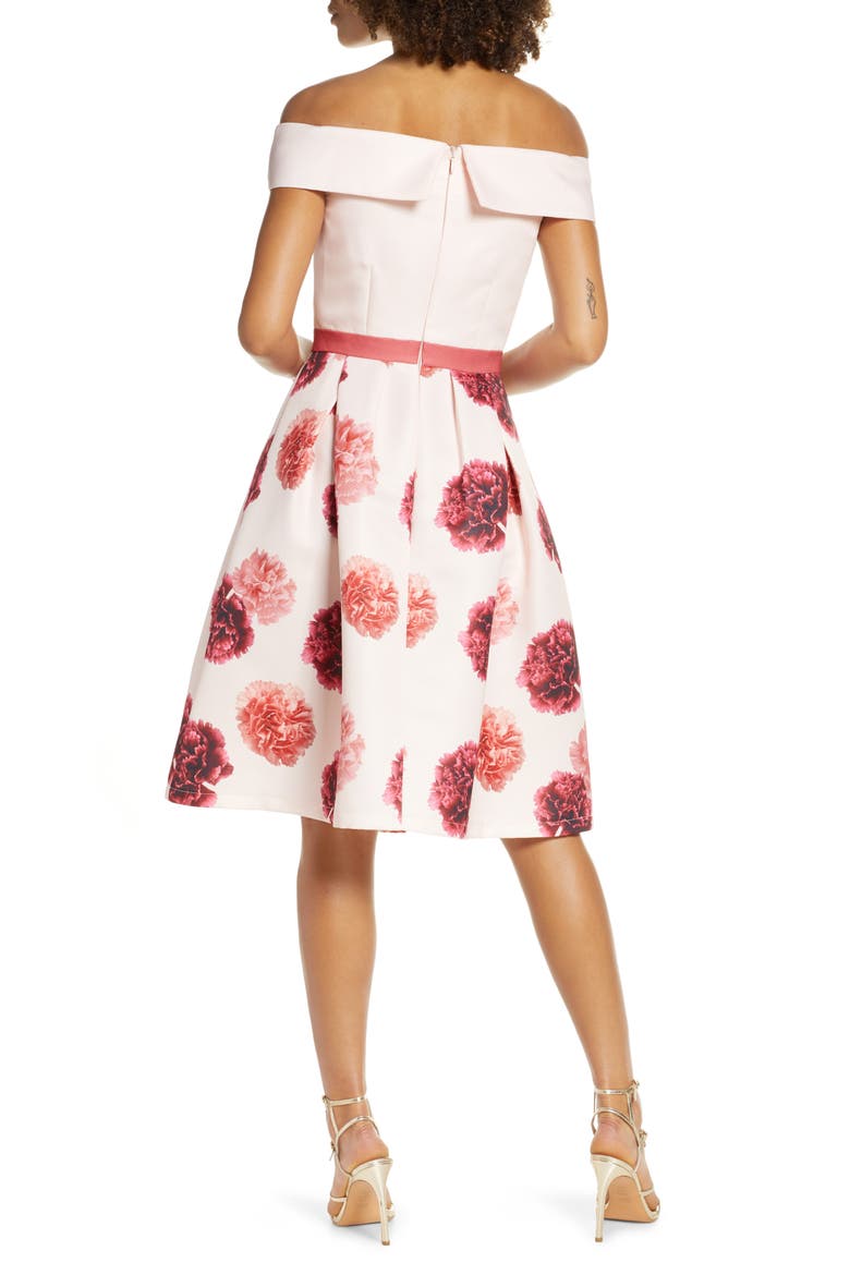Floral Off the Shoulder Fit & Flare Dress, Alternate, color, PINK