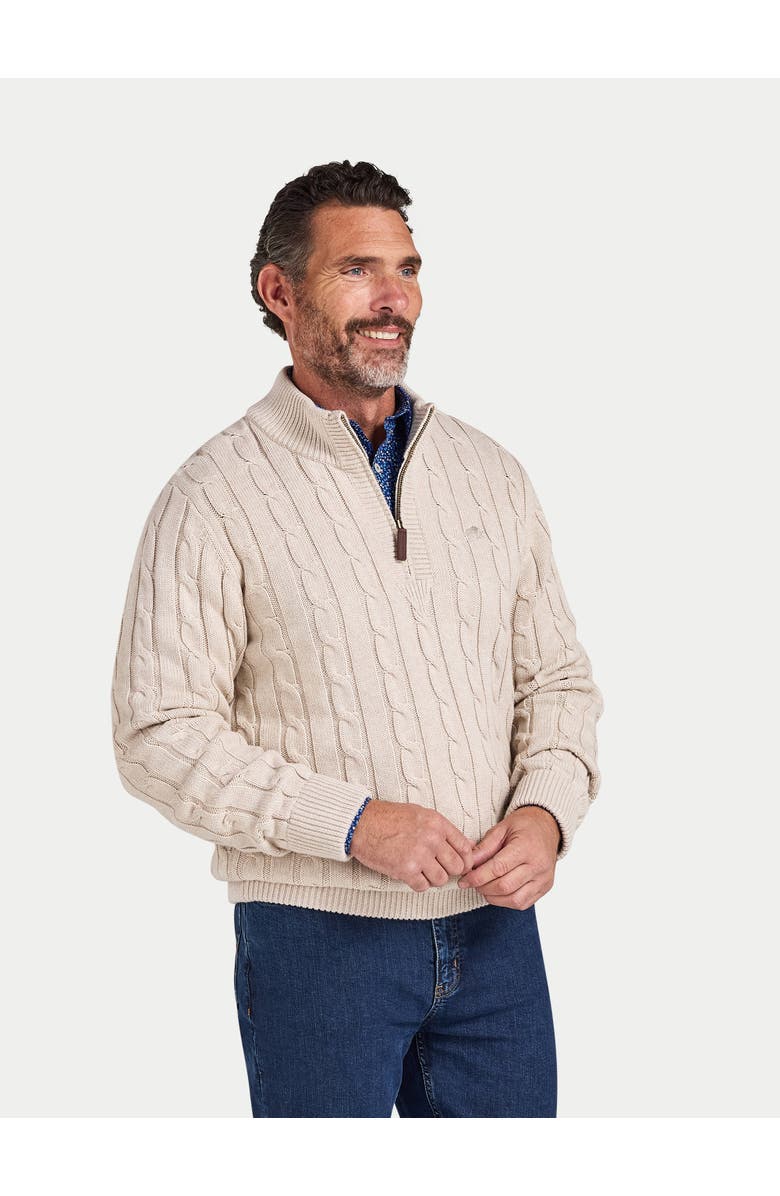 Raging Bull Chunky Cable Quarter Zip Knit Jumper, Main, color, Oatmeal