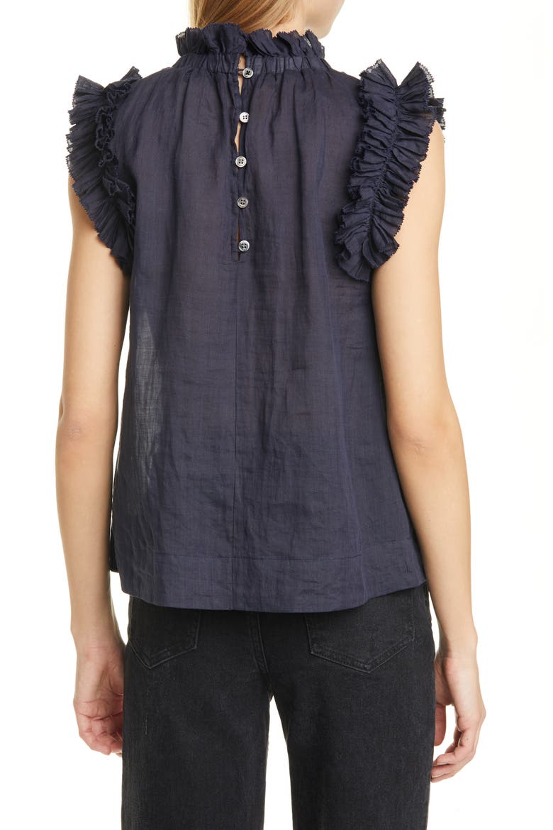 Lucy Ruffle Cotton Top, Alternate, color, NAVY