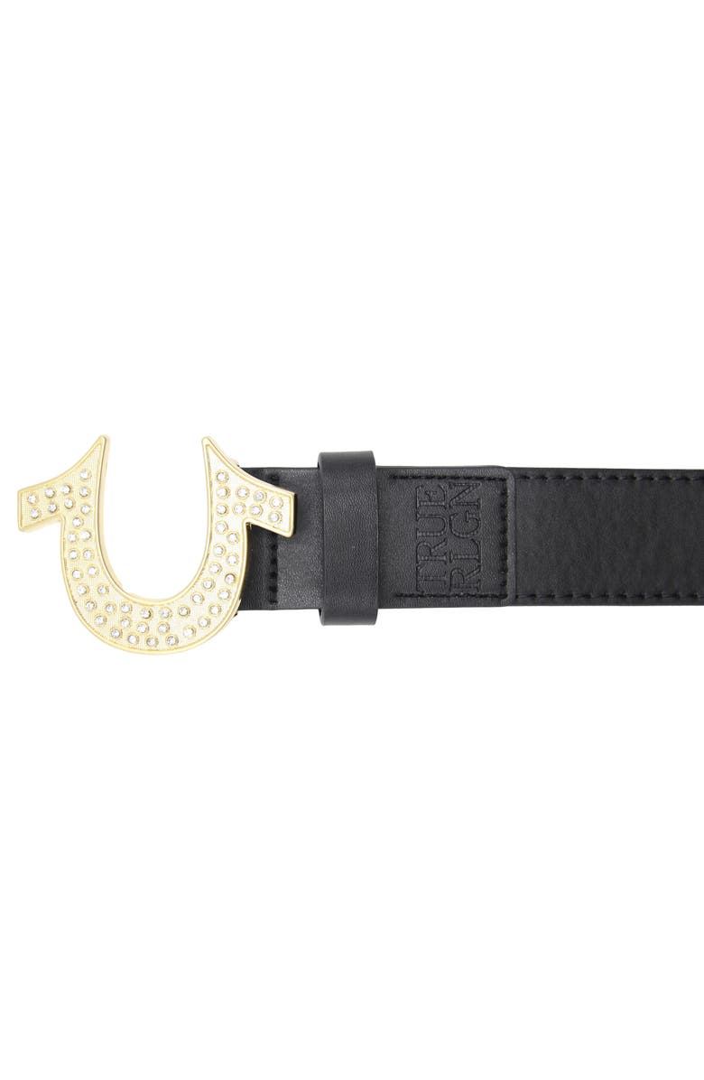 True Religion Sparkle Sage Horseshoe Buckle Belt, Alternate, color, Black