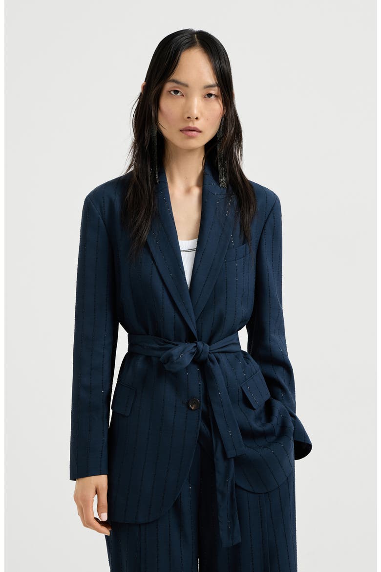 Dazzling chalk stripe blazer, Main, color, Blue
