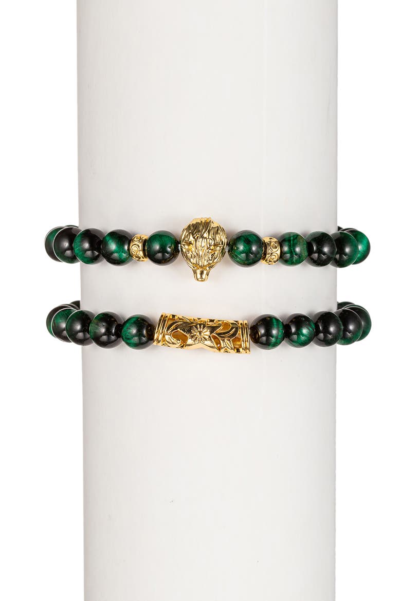 Green Tigers Eye Buddha Bracelets - Set of 2, Main, color, GREEN