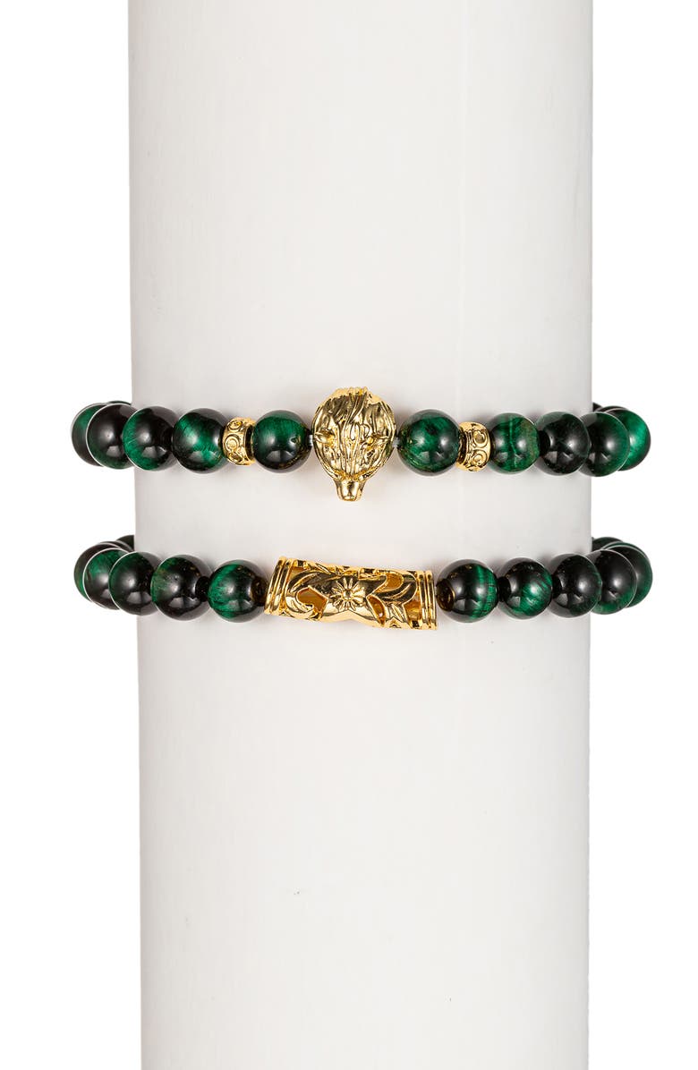 EYE CANDY LOS ANGELES Green Tigers Eye Buddha Bracelets - Set of 2, Main, color, Green