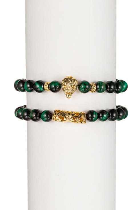 Green Tigers Eye Buddha Bracelets - Set of 2