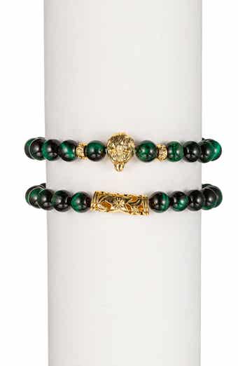 EYE CANDY LOS ANGELES Green Tigers Eye Buddha Bracelets - Set of 2