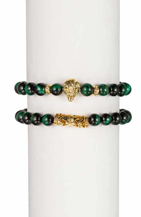 EYE CANDY LOS ANGELES Green Tigers Eye Buddha Bracelets - Set of 2