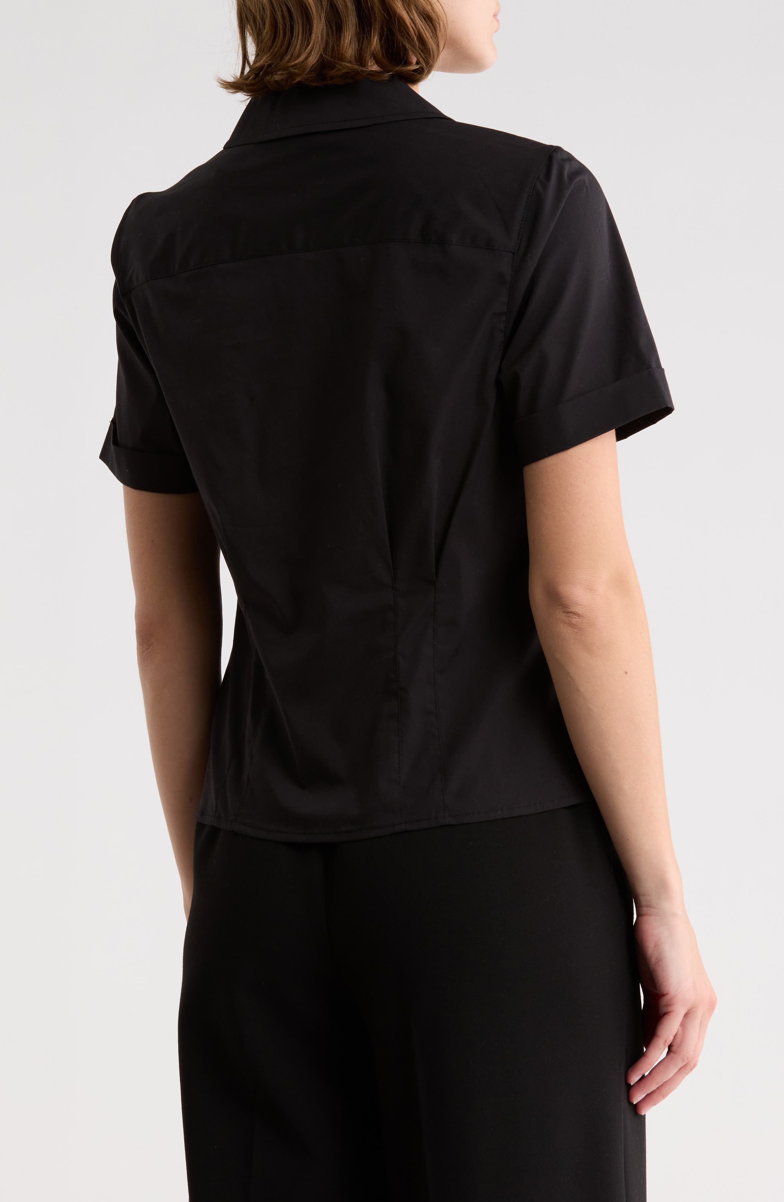 Short Sleeve Stretch Cotton Poplin Button-Up Shirt - image 2