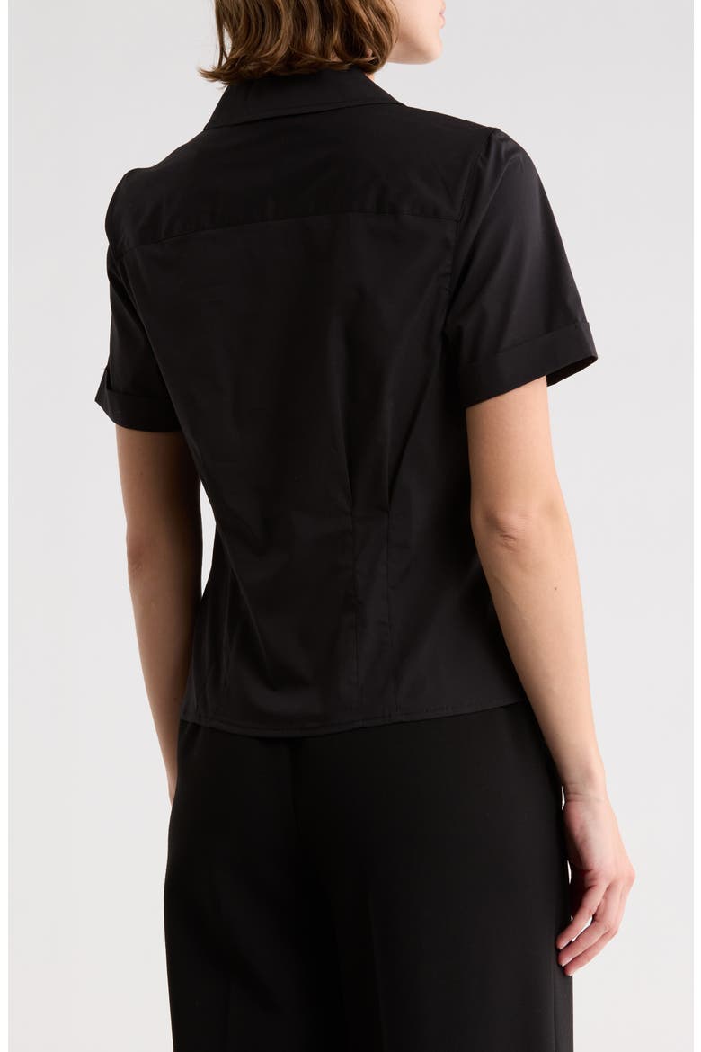 Short Sleeve Stretch Cotton Poplin Button-Up Shirt, Alternate, color, BLACK