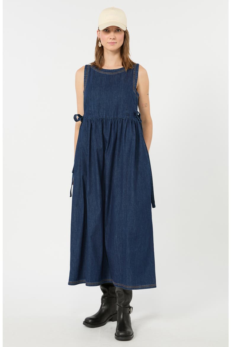 Sleeveless Cotton Denim Dress, Alternate, color, NAVY