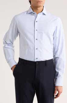 Lorenzo Uomo Trim Fit Textured Vertical Stripe Cotton Dress Shirt